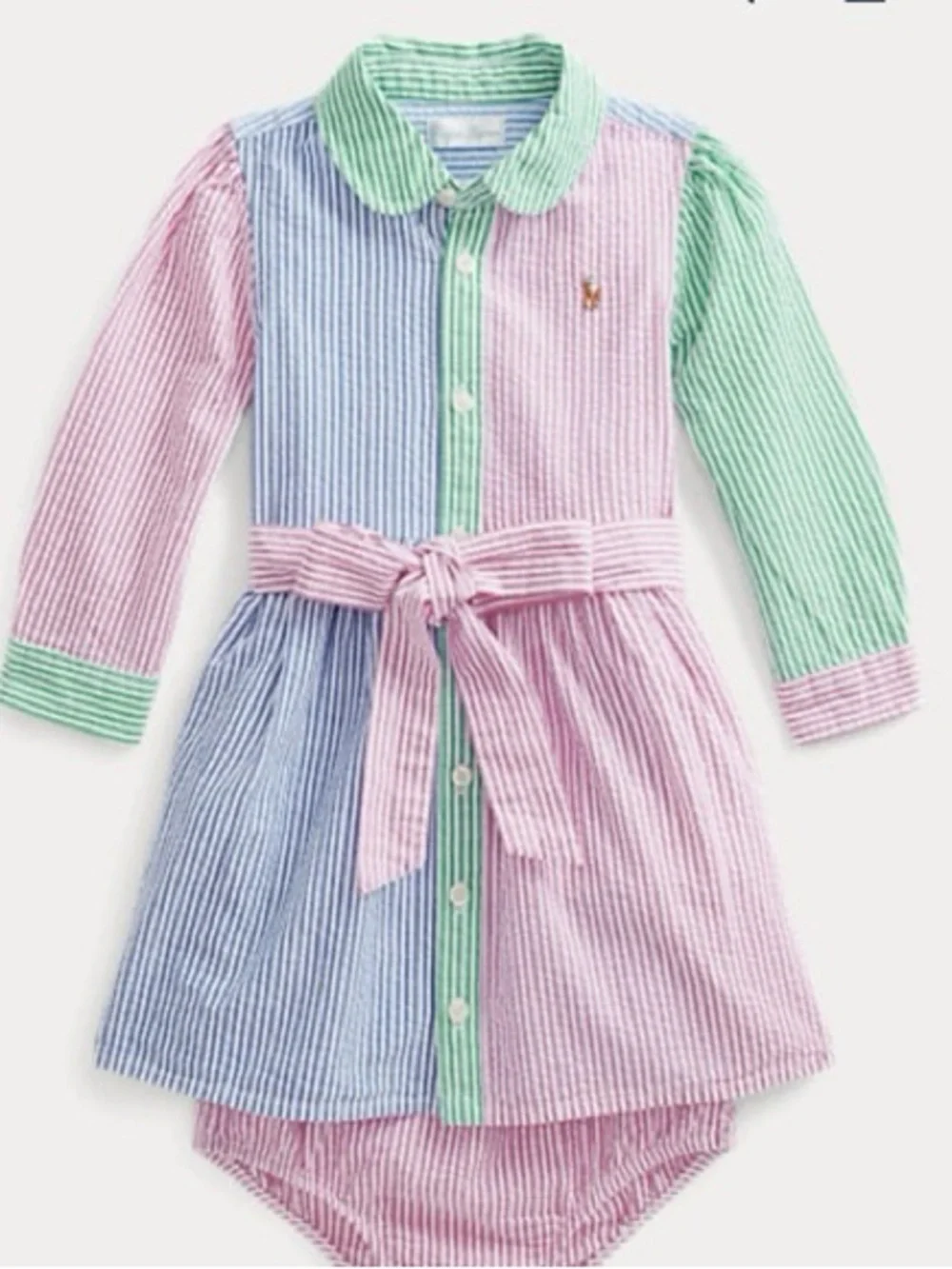 Ralph Lauren Seersucker striped pastel long sleeve Shirtdress baby girl multi